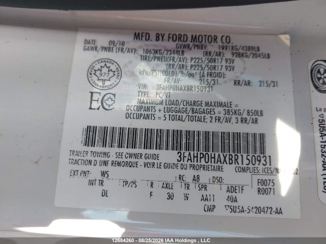 Продажа на аукционе авто 2011 Ford Fusion Se, vin: 3FAHP0HAXBR150931, номер лота: 12684260