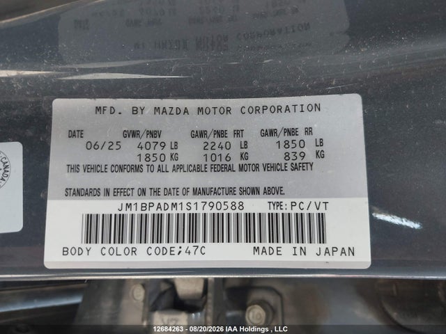 Продаж на аукціоні авто 2025 Mazda 3 Gt, vin: JM1BPADM1S1790588, номер лоту: 12684263