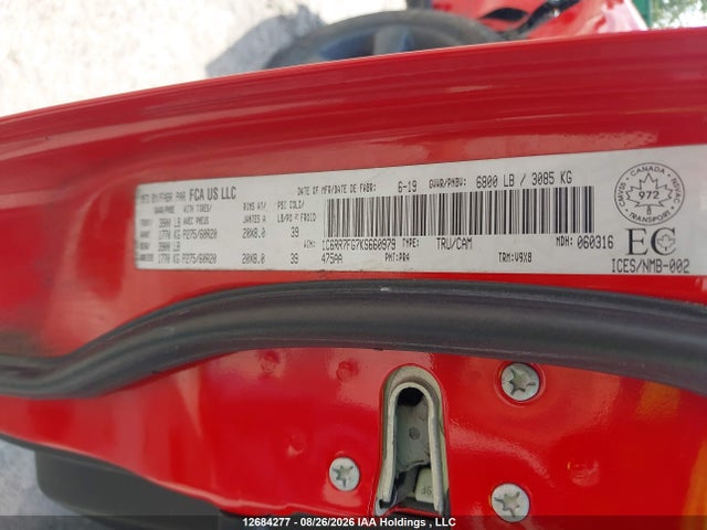 Продажа на аукционе авто 2019 Ram 1500 Classic Tradesman, vin: 1C6RR7FG7KS660979, номер лота: 12684277