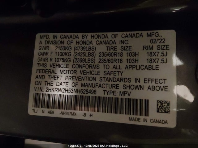 Honda CR-V EX 2022 2HKRW2H53NH628498 Image 9