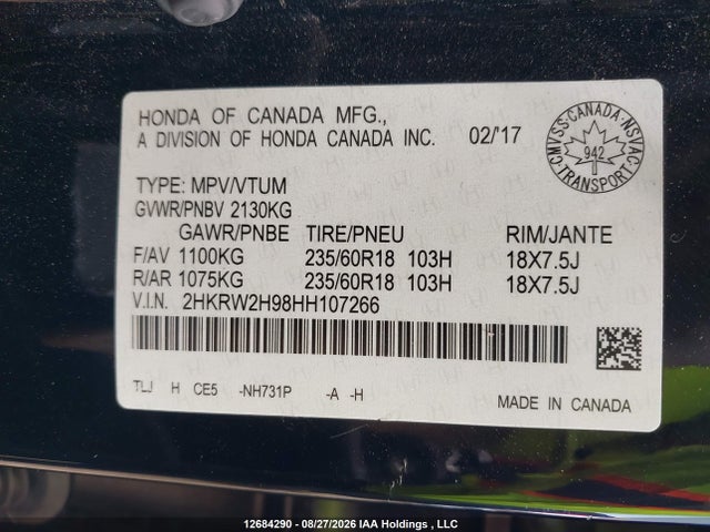 2HKRW2H98HH107266 Honda CR-V