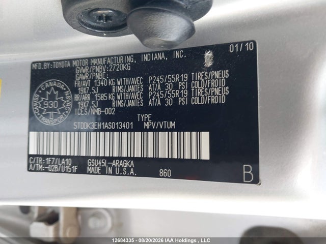 Продажа на аукционе авто 2010 Toyota Highlander V6 Limited, vin: 5TDDK3EH1AS013401, номер лота: 12684335