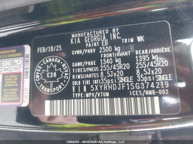 Продажа на аукционе авто 2025 Kia Sorento 2.5t Ex/2.5t X-line, vin: 5XYRHDJF1SG374219, номер лота: 12684353