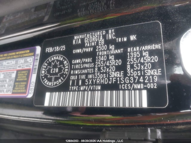 Продажа на аукционе авто 2025 Kia Sorento 2.5t Ex/2.5t X-line, vin: 5XYRHDJF1SG374219, номер лота: 12684353