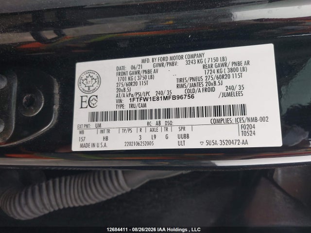 Ford F-150 2021 1FTFW1E81MFB96756 Image 19