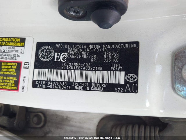 2010 Toyota Matrix მანქანა იყიდება აუქციონზე, vin: 2T1KU4EE7AC382169, აუქციონის ნომერი: 12684417