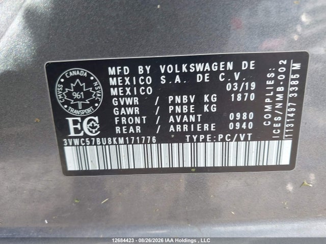3VWC57BU8KM171776 Volkswagen Jetta 1.4 Tsi Comfortline