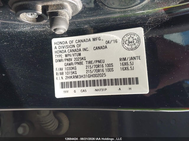 Honda CR-V LX 2016 2HKRM3H31GH002025 Image 9