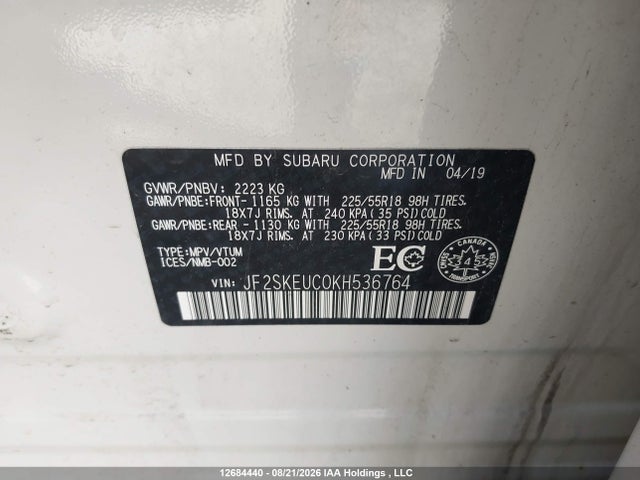 12684440 :رقم المزاد ، JF2SKEUC0KH536764 vin ، 2019 Subaru Forester مزاد بيع