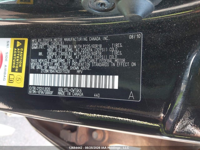 Продажа на аукционе авто 2010 Lexus Rx 350, vin: 2T2BK1BA7AC077028, номер лота: 12684442