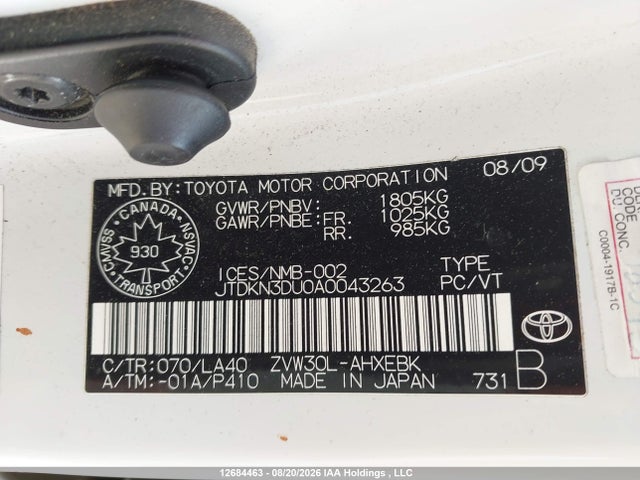 2010 Toyota Prius მანქანა იყიდება აუქციონზე, vin: JTDKN3DU0A0043263, აუქციონის ნომერი: 12684463