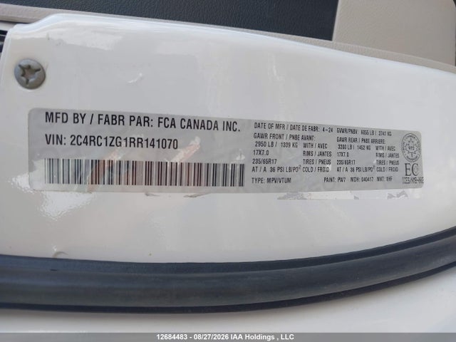 2C4RC1ZG1RR141070 Chrysler Grand Caravan Sxt