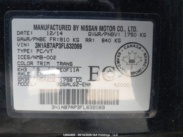 Nissan Sentra 2015 3N1AB7AP3FL632069 Image 9
