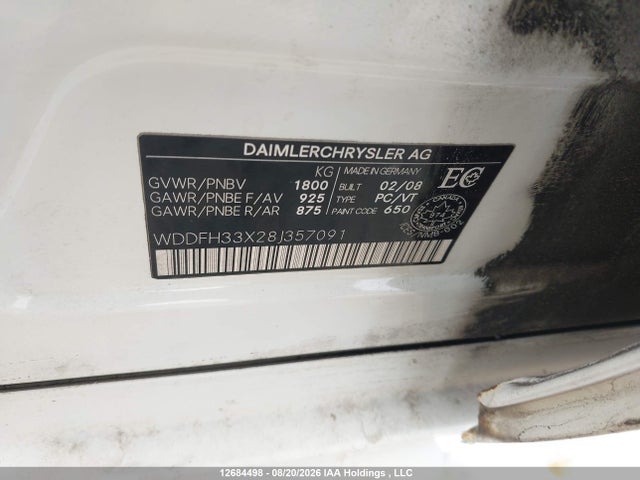 Продаж на аукціоні авто 2008 Mercedes-benz B 200, vin: WDDFH33X28J357091, номер лоту: 12684498