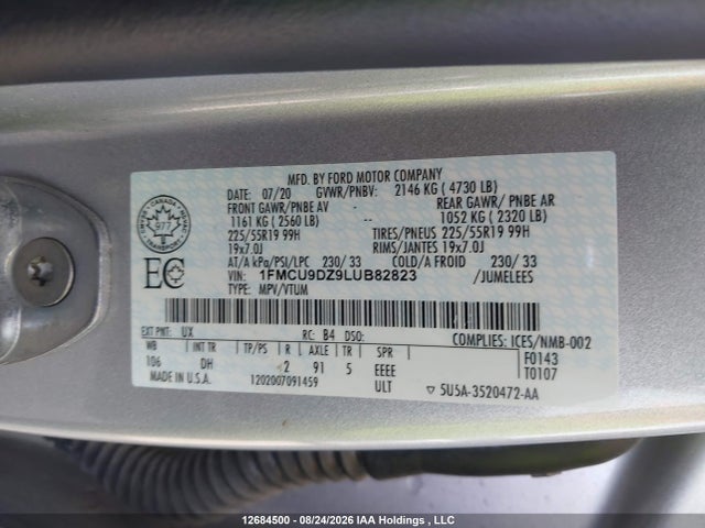 1FMCU9DZ9LUB82823 Ford Escape Titanium Hybrid