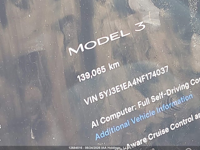 5YJ3E1EA4NF174037 Tesla MODEL 3