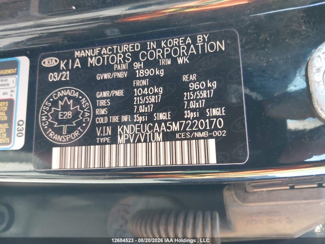 Продажа на аукционе авто 2021 Kia Seltos Ex, vin: KNDEUCAA5M7220170, номер лота: 12684523