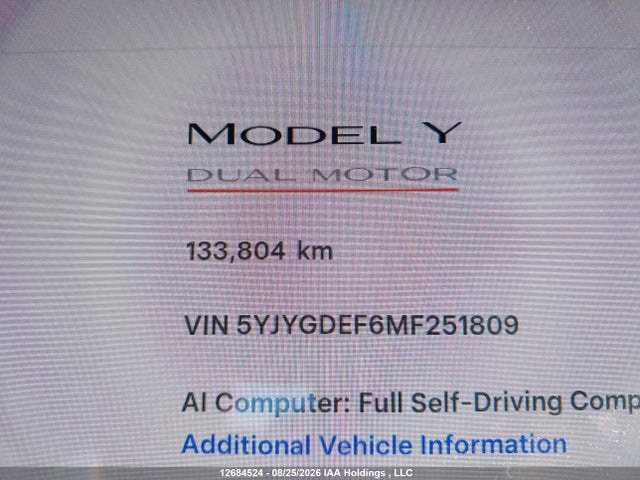 Продажа на аукционе авто 2021 Tesla Model Y Performance, vin: 5YJYGDEF6MF251809, номер лота: 12684524