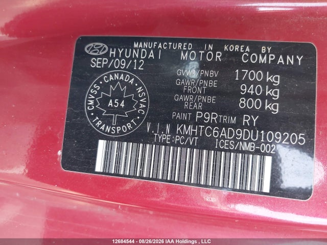 2013 Hyundai Veloster მანქანა იყიდება აუქციონზე, vin: KMHTC6AD9DU109205, აუქციონის ნომერი: 12684544
