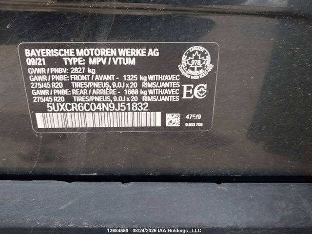 5UXCR6C04N9J51832 BMW X5 Xdrive40i