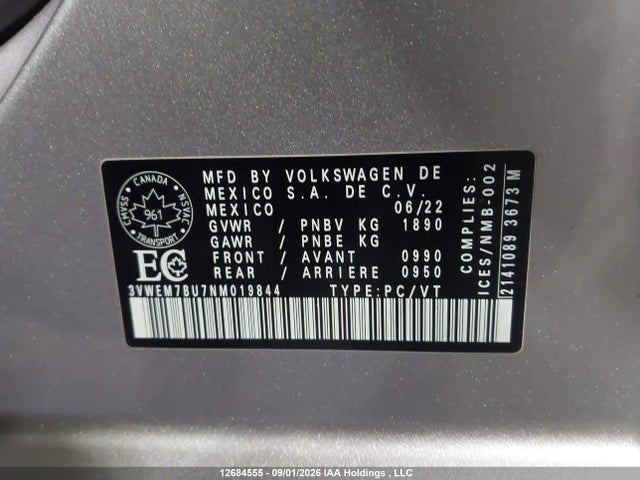 Volkswagen JETTA SE 2022 3VWEM7BU7NM019844 Image 12
