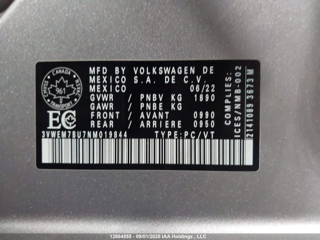 Volkswagen JETTA SE 2022 3VWEM7BU7NM019844 Image 9
