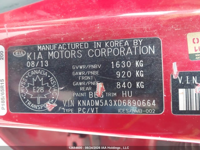 Продаж на аукціоні авто 2013 Kia Rio Ex/lx/lx+/lx+ Eco/sx, vin: KNADM5A3XD6890664, номер лоту: 12684600