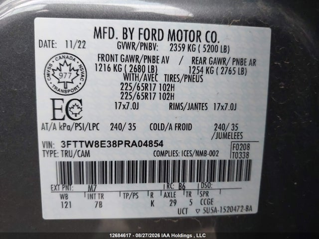 Продаж на аукціоні авто 2023 Ford Maverick Xl/xlt/lariat, vin: 3FTTW8E38PRA04854, номер лоту: 12684617