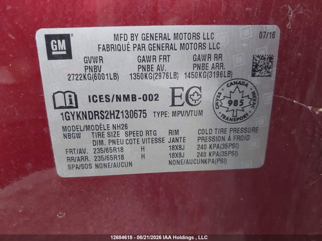 Cadillac XT5 2017 1GYKNDRS2HZ130675 Image 9