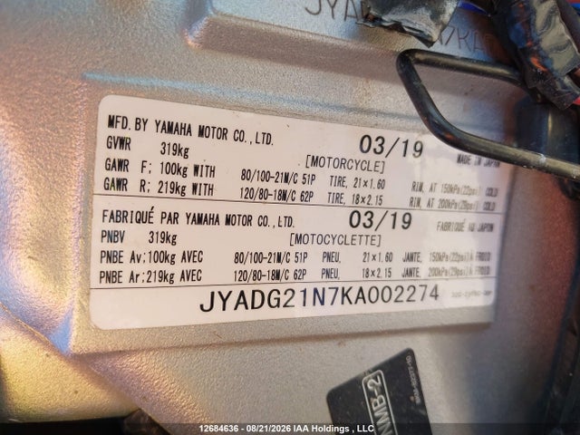 Yamaha Wr250 R 2019 JYADG21N7KA002274 Image 10