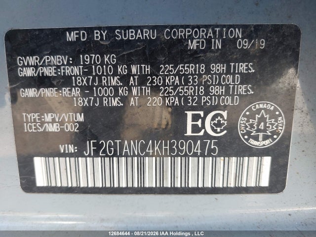 Продажа на аукционе авто 2019 Subaru Crosstrek Limited, vin: JF2GTANC4KH390475, номер лота: 12684644