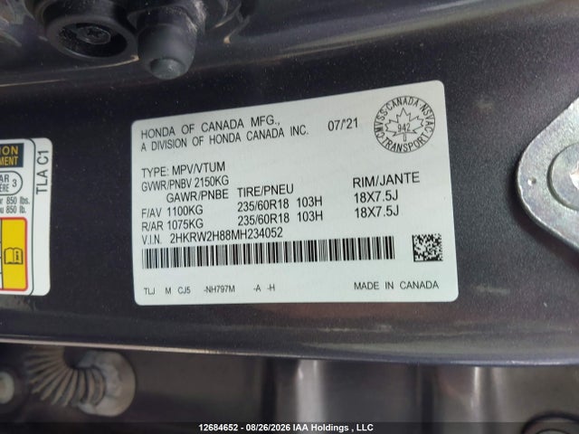 Honda Cr-v Ex-l 2021 2HKRW2H88MH234052 Image 19