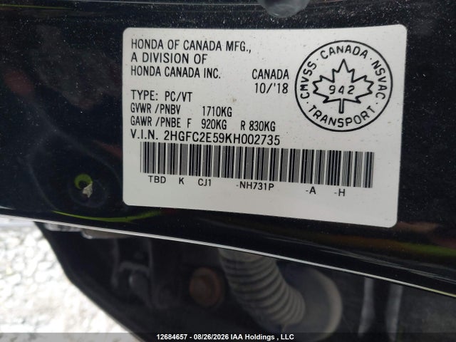 Продажа на аукционе авто 2019 Honda Civic Lx, vin: 2HGFC2E59KH002735, номер лота: 12684657