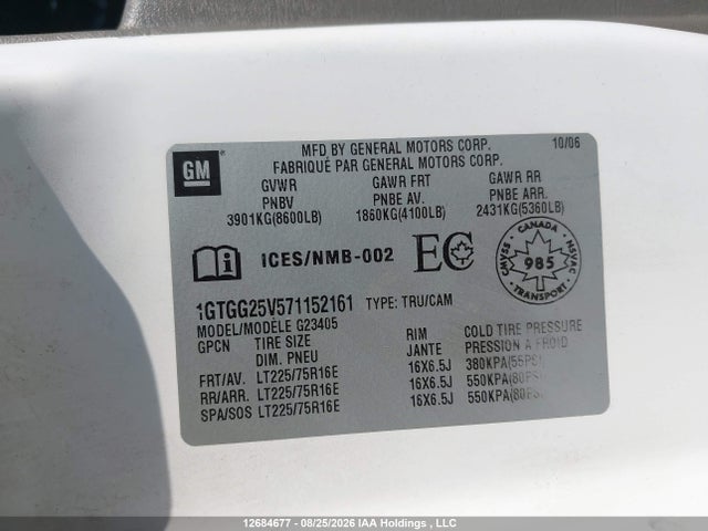 Aukcja sprzedaży 2007 Gmc Savana G2500, vin: 1GTGG25V571152161, numer aukcji: 12684677