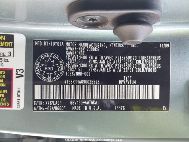 Продажа на аукционе авто 2009 Toyota Venza, vin: 4T3BK11A69U025526, номер лота: 12684688
