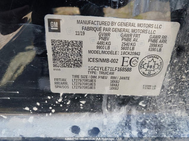 2020 Chevrolet Silverado K2500 Heavy Duty მანქანა იყიდება აუქციონზე, vin: 1GC1YLE71LF168588, აუქციონის ნომერი: 12684714