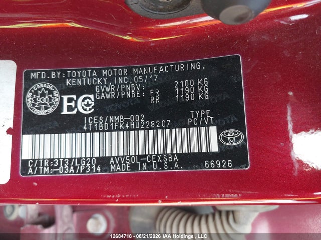 4T1BD1FK4HU228207 Toyota Camry Hybrid Se