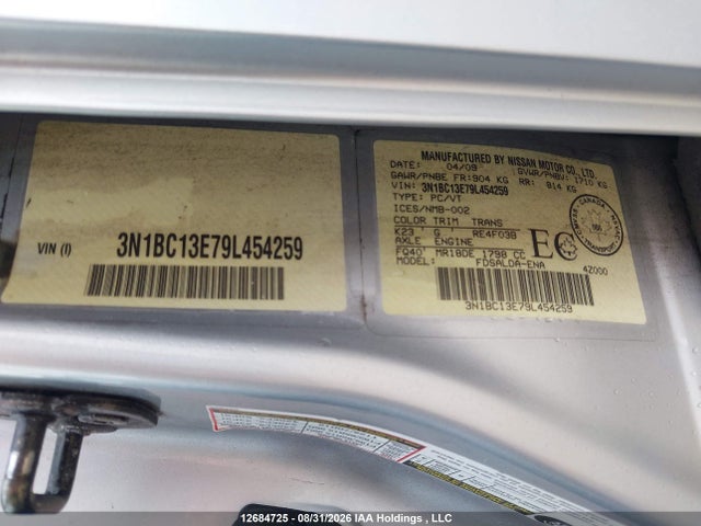 12684725 :رقم المزاد ، 3N1BC13E79L454259 vin ، 2009 Nissan Versa 1.8s مزاد بيع