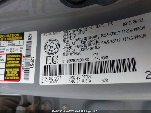 Toyota Tacoma 2021 5TFDZ5BN3MX064821 Image 9