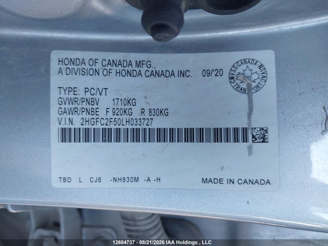 Honda Civic Lx 2020 2HGFC2F50LH033727 Image 18