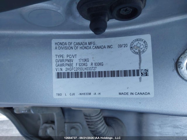 Honda Civic Lx 2020 2HGFC2F50LH033727 Image 9
