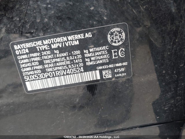 12684742 :رقم المزاد ، 5UX53DP01R9V40524 vin ، 2024 Bmw X3 Xdrive30i مزاد بيع