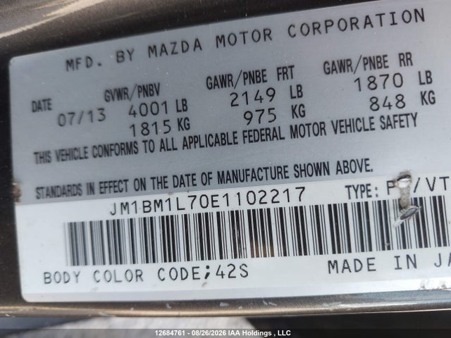 JM1BM1L70E1102217 Mazda 3 TOURING