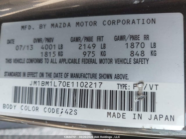 JM1BM1L70E1102217 Mazda 3 TOURING