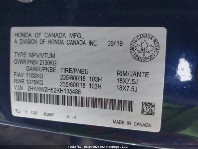 Honda CR-V EX 2019 2HKRW2H52KH135486 Image 9