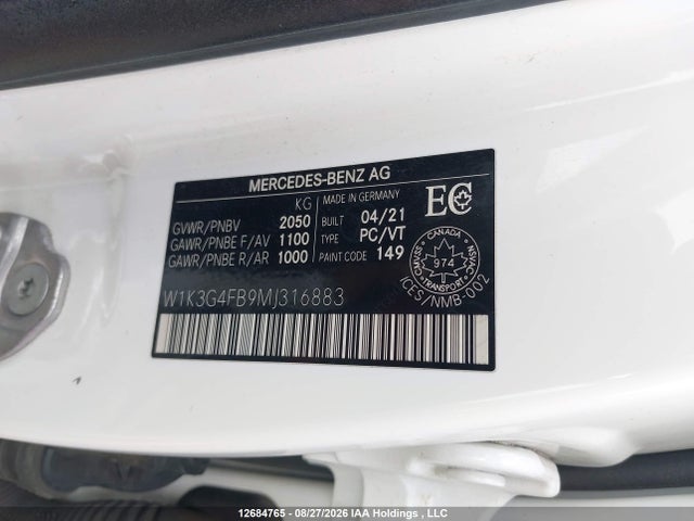 Aukcja sprzedaży 2021 Mercedes-benz A 220 4matic, vin: W1K3G4FB9MJ316883, numer aukcji: 12684765