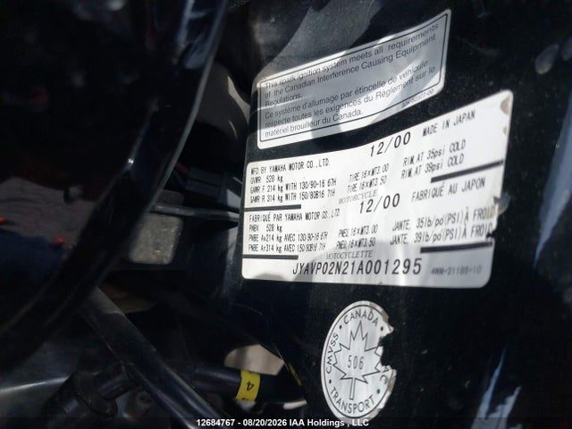 Продаж на аукціоні авто 2001 Yamaha Xv16 A/s, vin: JYAVP02N21A001295, номер лоту: 12684767