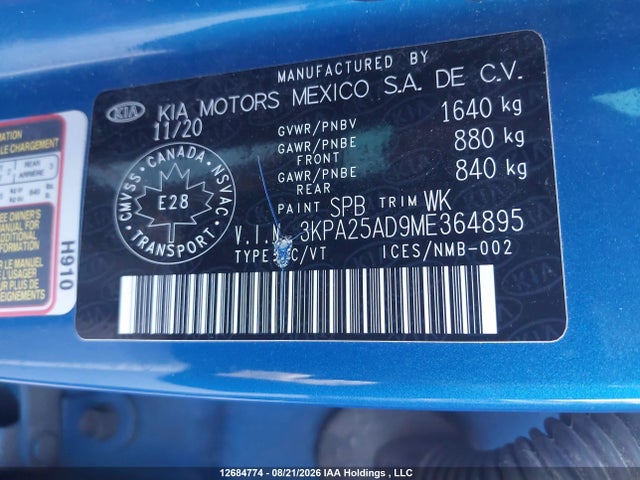 KIA Rio 2021 3KPA25AD9ME364895 Image 9