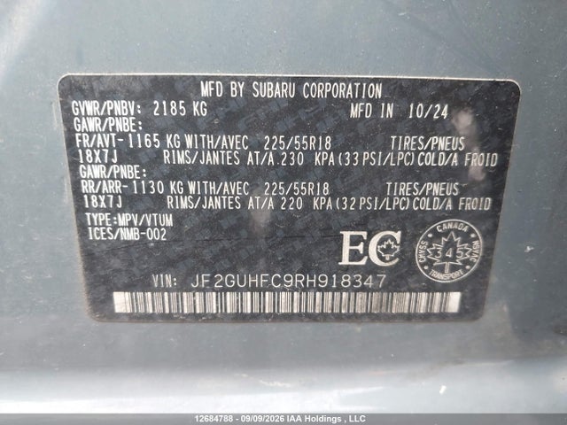 Aukcja sprzedaży 2024 Subaru Crosstrek, vin: JF2GUHFC9RH918347, numer aukcji: 12684788