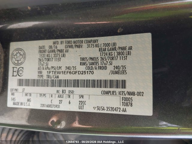 1FTEW1EF6GFD25170 Ford F-150 Xlt